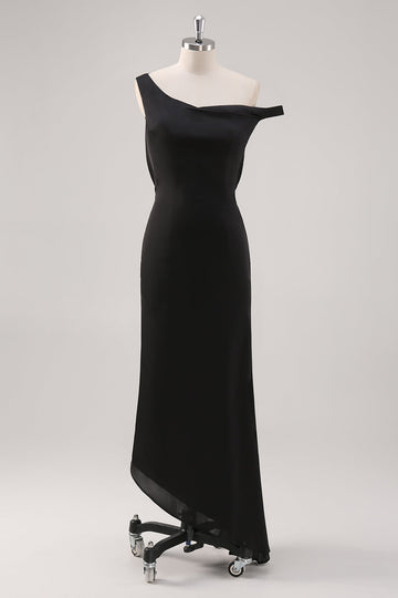 Black Cold Shoulder Sheath Asymmetrical Formal Dress